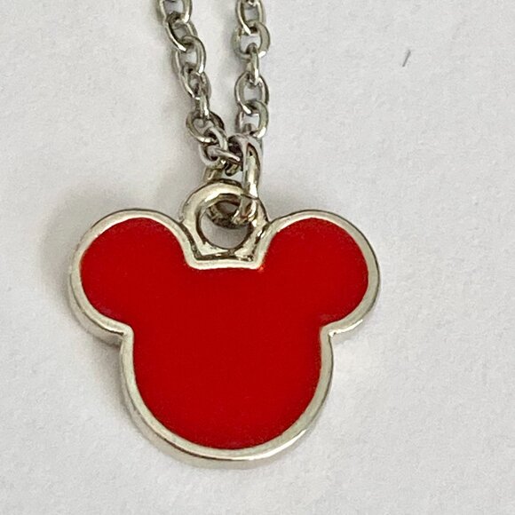 Vintage Disney Mickey Mouse Ears Necklace Icon Charm Red Enamel Disneyana 20" - Picture 7 of 10